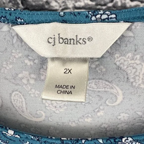 CJ Banks Blue Paisley Round-Neck Short Sleeve  Shift Dress - Women's 2X - Picture 6 of 6